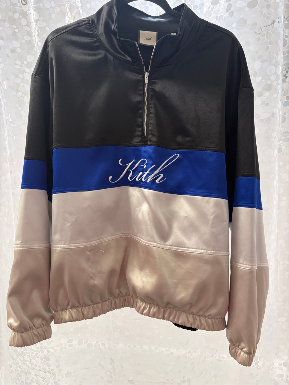 Kith Black, Royal Blue & Cream Colorblock Half-Zip Bomber